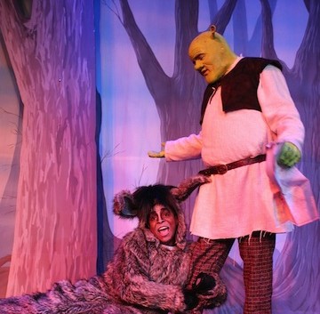 Shrek and Donkey from Shrek the Musical at Roger Rocka's Dinner Theater
